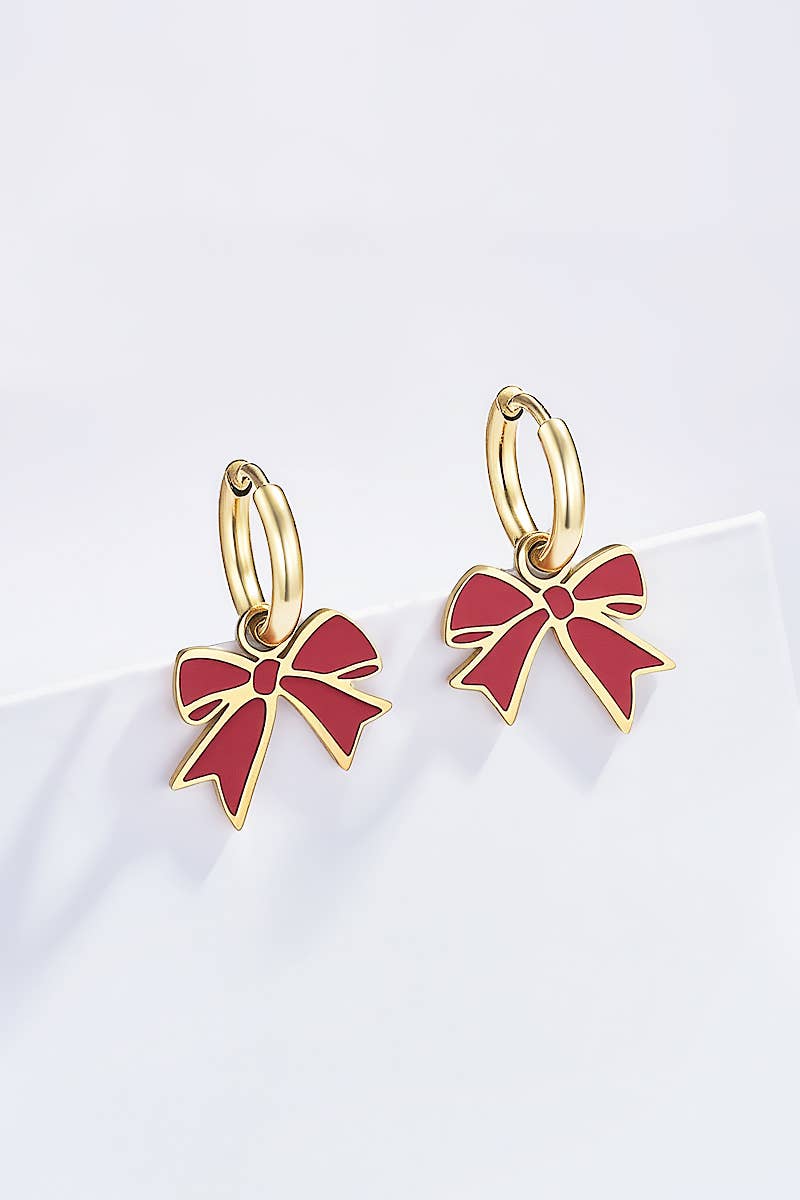 Red Bow earrings - Yellow Gold