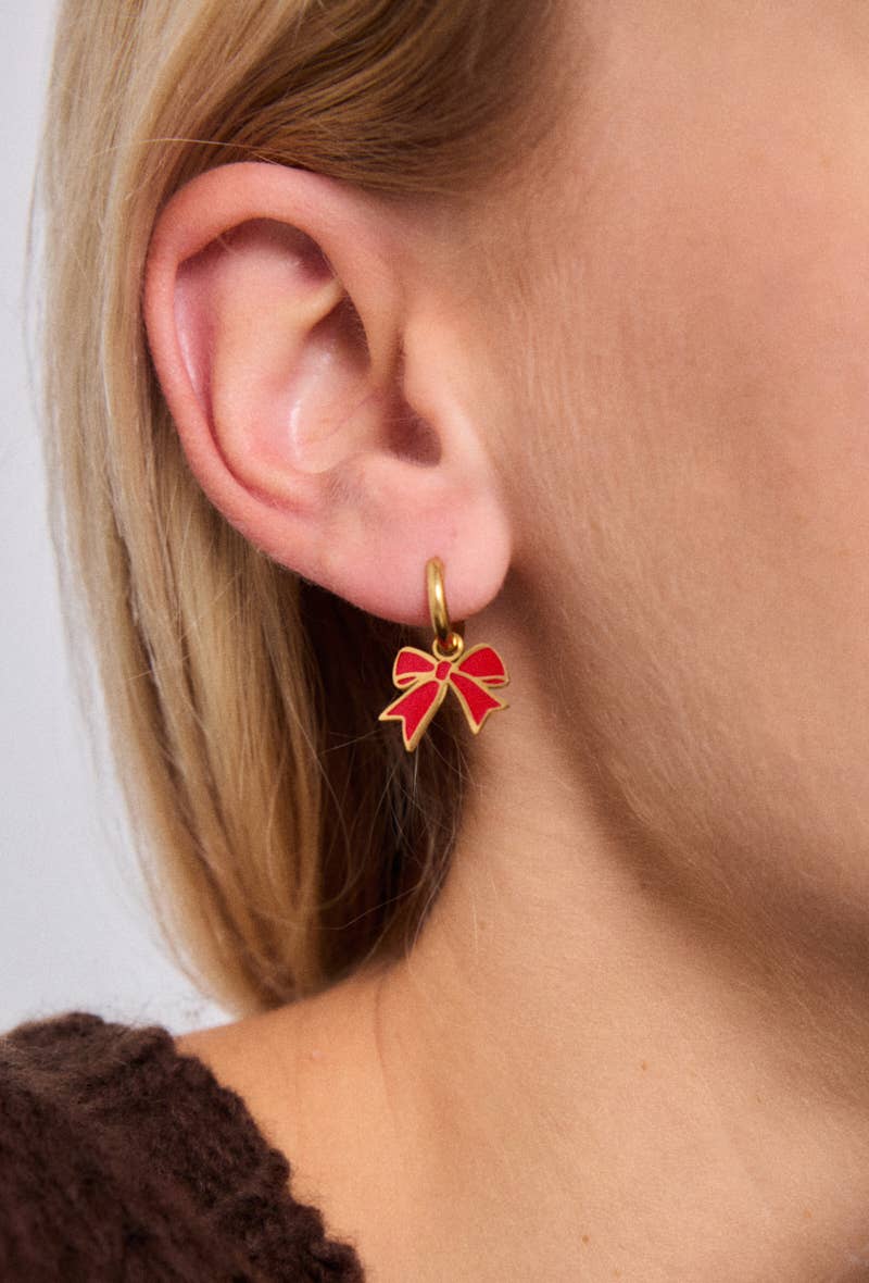 Red Bow earrings - Yellow Gold