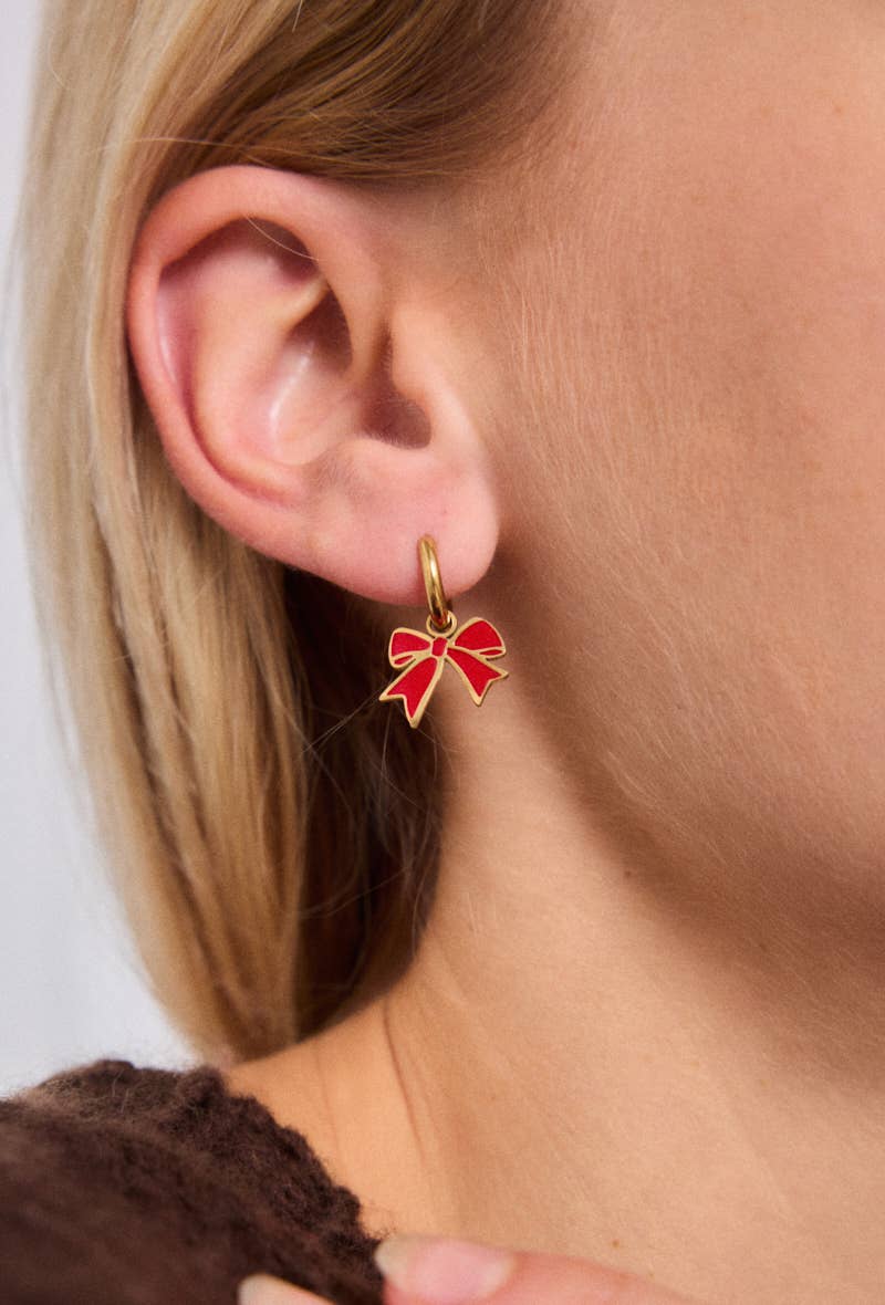 Red Bow earrings - Yellow Gold