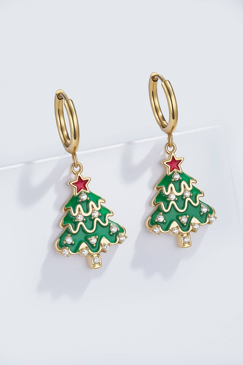 Christmas Tree earrings - Yellow Gold