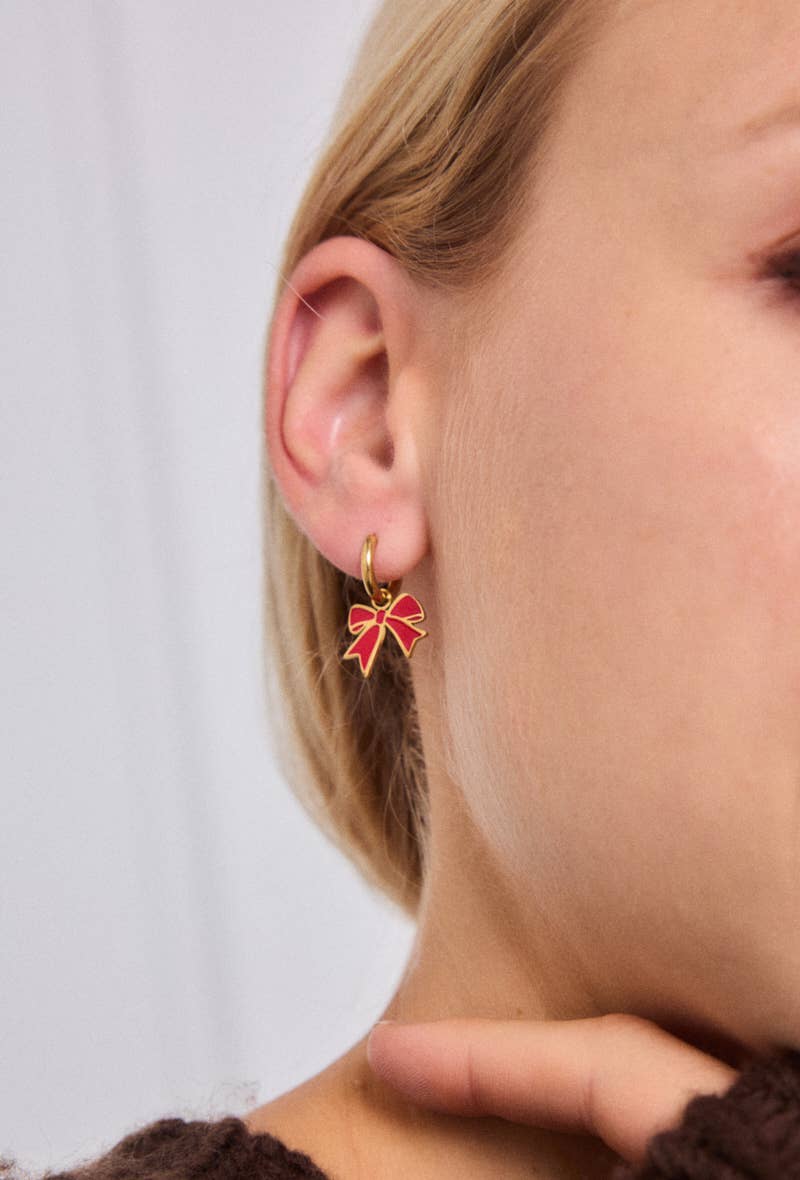 Red Bow earrings - Yellow Gold