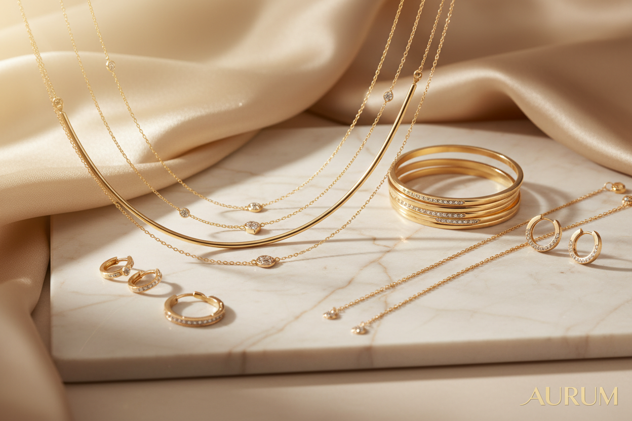 jewelry ad with gold tones